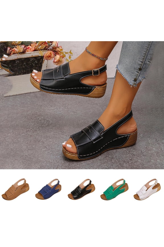 Womens Platform Wedge Sandals Open Toe Buckle Ankle Strap Non Slip Lightweight Soft Casual Summer Sandals White