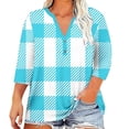 thumbnail image 1 of FRSASU Womens Plus Size Long Sleeve Tops V Neck Plaid Printed 3/4 Shirts Basic Loose Casual Work Blouses Sky Blue, 1 of 5