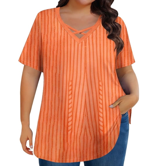 FRSASU Womens Plus Size Short Sleeve Tops Summer Casual Criss Cross V ...