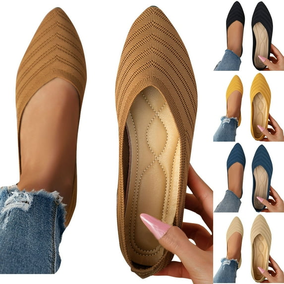 FRSASU Womens Pointed Toe breathable mesh flat shoes Comfortable Wedding Party Casual Slip-On Ballerina Dressy Shoes for Women Walking Shoes Yellow