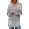 thumbnail image 1 of FRSASU Womens Pullover Sweaters Solid Color Casual Long Sleeve V Neck Hem Slit Loose Knit Tops Gray, 1 of 8