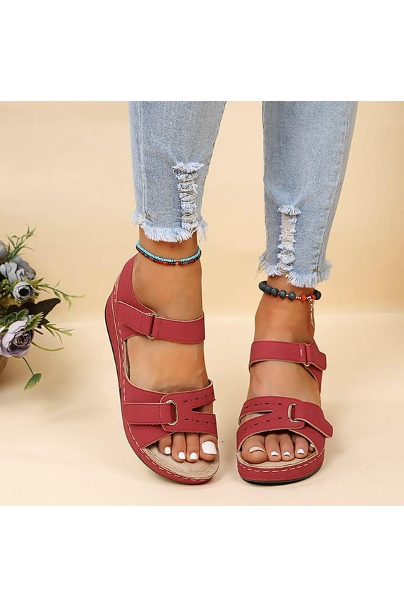FRSASU Womens Sandals Wedge Heels: Summer Dressy Platforms Shoes Casual Comfortable Open Toe Walking Footwear Red