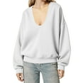 thumbnail image 1 of FRSASU Womens Scoop Neck Sweatshirts Solid Color Fashion Long Sleeve Fleece Sweatshirt Casual Loose Fit Pullover Tops White M(M), 1 of 7