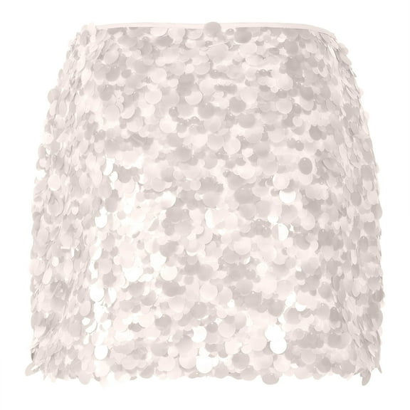 FRSASU Sequin Skirt for Women Stretchy Bodycon Mini Skirts Sexy Sparkly Skirt Glitter Shiny Skirt Night Out Party Beige
