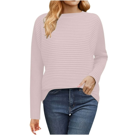 FRSASU Womens Shirts Round Neck Long Sleeve Solid Jacquard Casual Loose Fitted Blouses Tops Pink L(L)