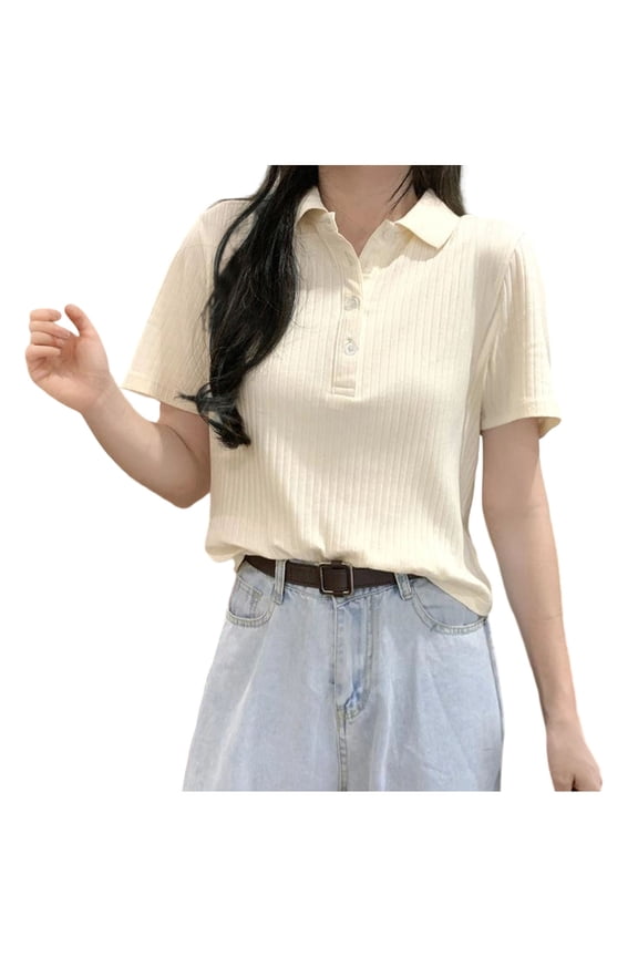 Womens Short Sleeve Tops V Neck Button Dressy Casual Blouses Summer Trendy Tee Shirts Vacation Fashion Clothes White