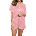 thumbnail image 1 of FRSASU Womens Silk Satin Pajamas Short Sleeve Top Shorts Loungewear Two Piece Sleepwear Button Set Pink, 1 of 4