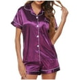 thumbnail image 1 of FRSASU Womens Silk Satin Pajamas Short Sleeve Top Shorts Loungewear Two Piece Sleepwear Button Set Purple, 1 of 3