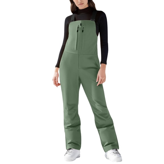 FRSASU Womens Ski Snow Bibs Pants Insulated Water Resistant Overalls Snowboarding Winter Waterproof Pants Women Green