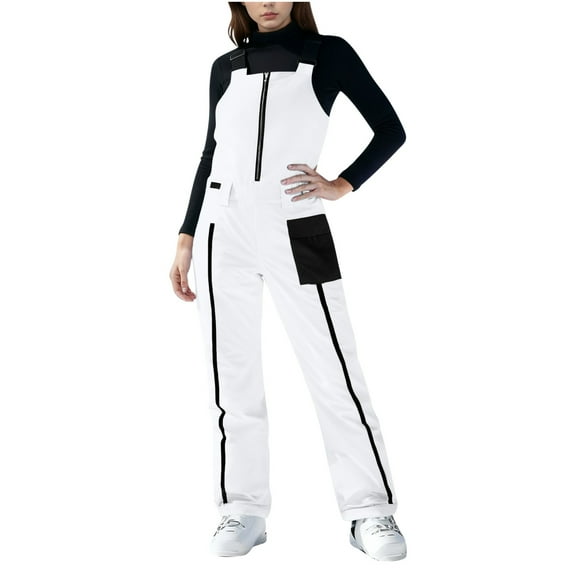 FRSASU Womens Ski Snow Bibs Pants Insulated Water Resistant Overalls Snowboarding Winter Waterproof Pants Women White