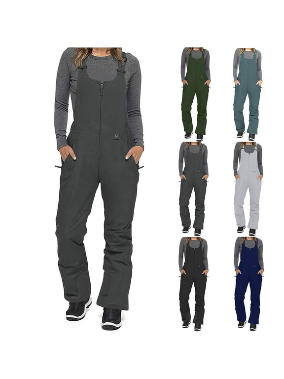 Womens Ski Snow Bibs Pants Winter Insulated Snowboard Overalls Outdoor Waterproof Windproof Adjustable Jumpsuits Navy