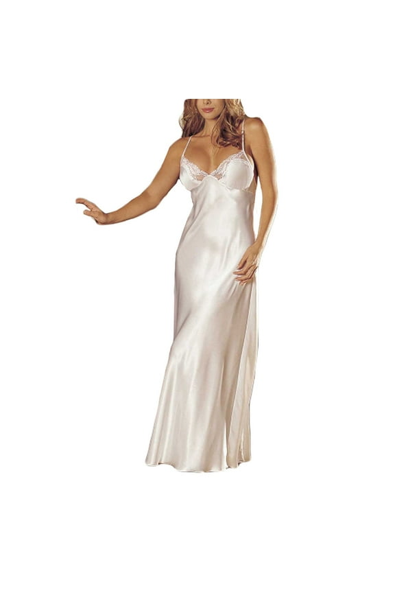Womens Sleeveless Long Nightgown Spaghetti Strap Loose Sleepshirt White