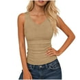 thumbnail image 1 of FRSASU Womens Sleeveless V Neck Tank Top Knitted Ribbed Fitted Summer Basic Slim Cute Tops Khaki, 1 of 6