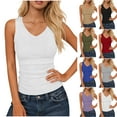 thumbnail image 1 of FRSASU Womens Sleeveless V Neck Tank Top Knitted Ribbed Fitted Summer Basic Slim Cute Tops White, 1 of 7