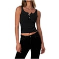 thumbnail image 1 of FRSASU Womens Sleeveless Vest Button Down Ribbed Knit Tank Top Solid Color Scoop Neck Summer Trendy Vest Tops Black, 1 of 6