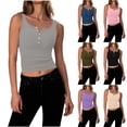 thumbnail image 1 of FRSASU Womens Sleeveless Vest Button Down Ribbed Knit Tank Top Solid Color Scoop Neck Summer Trendy Vest Tops Purple, 1 of 6