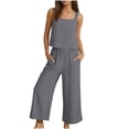 thumbnail image 1 of FRSASU Womens Sleeveless Vests Dressy Casual Square Neck Vest Tops Wide Leg Capri Pants Sets with Pockets Gray, 1 of 9