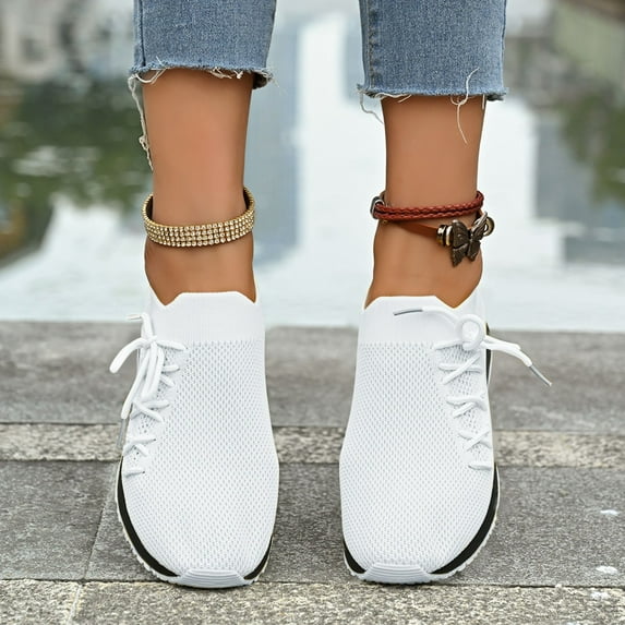 FRSASU Womens Sneakers Non Slip Work Shoes Women Lightweight Fashion Breathable Tennis Shoes Athletic Work Shopping Travel On White 6.5(38)