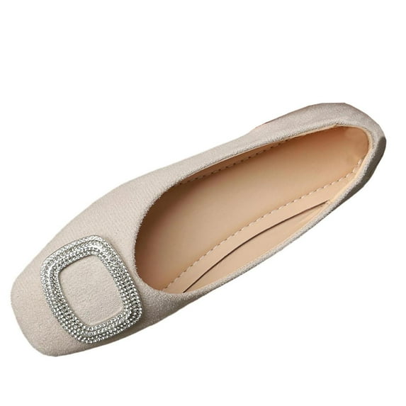 FRSASU Womens Soft Ballet Flats Square Toe Sparkly Beads Comfortable Slip On Ballerina Dress Flat Shoes Beige