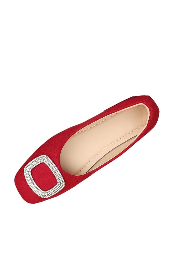 Womens Soft Ballet Flats Square Toe Sparkly Beads Comfortable Slip On Ballerina Dress Flat Shoes Red