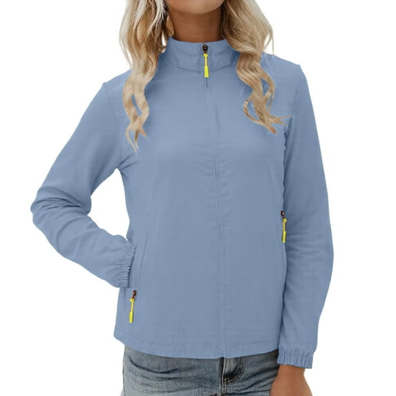 FRSASU Womens Softshell Jacket - Lightweight Water & Windproof Warm Womens Jacket for Gym Running Hiking Light Blue