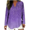 thumbnail image 1 of FRSASU Womens Spring Summer Dress Shirts Long Sleeve Blouses V Neck Fashion Printed Casual Tunics Tops Purple, 1 of 5