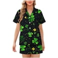 thumbnail image 1 of FRSASU Womens St. Patricks Day Pajamas Set Luck Clover Short Sleeve Button-Down Cardigan Collar Shirts Top Pj Shorts Black-K, 1 of 6