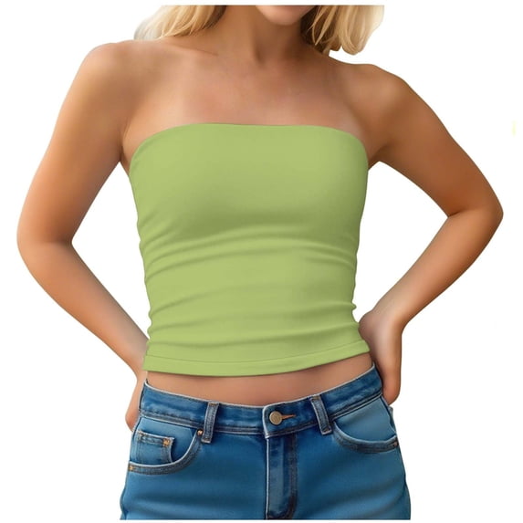 FRSASU Womens Strapless Tube Tops Basic Backless Sleeveless Solid Color Going Out Fashion Cute Summer Clothes Green S(S)