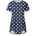 thumbnail image 1 of FRSASU Womens Summer Boho Tops Fashion Polka Dot Printed Short Sleeves Crewneck T-Shirt Front Curved Hem Flowy Tees Shirts Navy, 1 of 4
