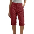 thumbnail image 1 of FRSASU Womens Summer Casual Cargo Pants Solid Color Pockets Zipper Button Elastic Knee Length Shorts Red, 1 of 9