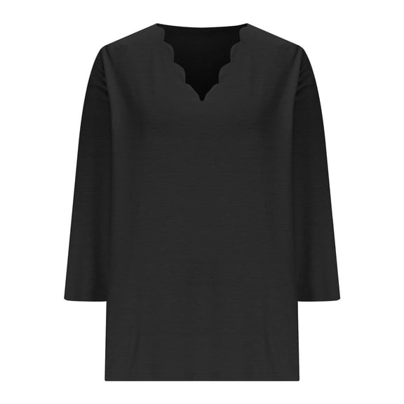 FRSASU Womens Summer/Fall 3/4 Length Sleeve Tunic Tops Solid Casual V Neck Shirts Basic Tees Business Work Blouses Black