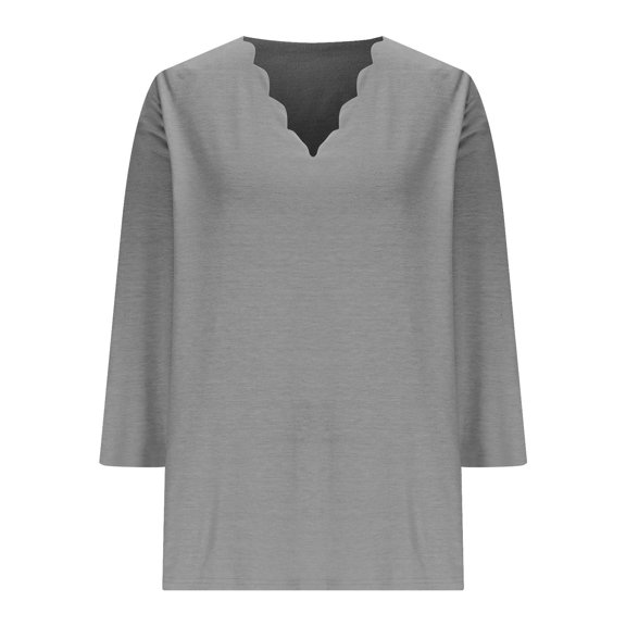 FRSASU Womens Summer/Fall 3/4 Length Sleeve Tunic Tops Solid Casual V Neck Shirts Basic Tees Business Work Blouses Gray