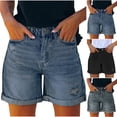 thumbnail image 1 of FRSASU Womens Summer Jean Shorts Trendy Short Pants Female Hole Bottom Casual Ripped Denim Pant with Pockets Dark Gray, 1 of 8