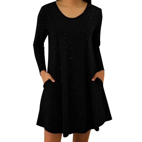 FRSASU Womens Summer Long Sleeve Solid Color Casual formal Wedding Guest Work Dresses with Pockets Black