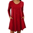 thumbnail image 1 of FRSASU Womens Summer Long Sleeve Solid Color Casual formal Wedding Guest Work Dresses with Pockets Red, 1 of 9
