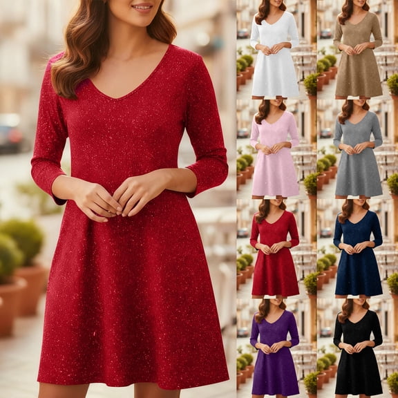 FRSASU Womens Summer Long Sleeve Solid Color Casual formal Wedding Guest Work Dresses with Pockets White