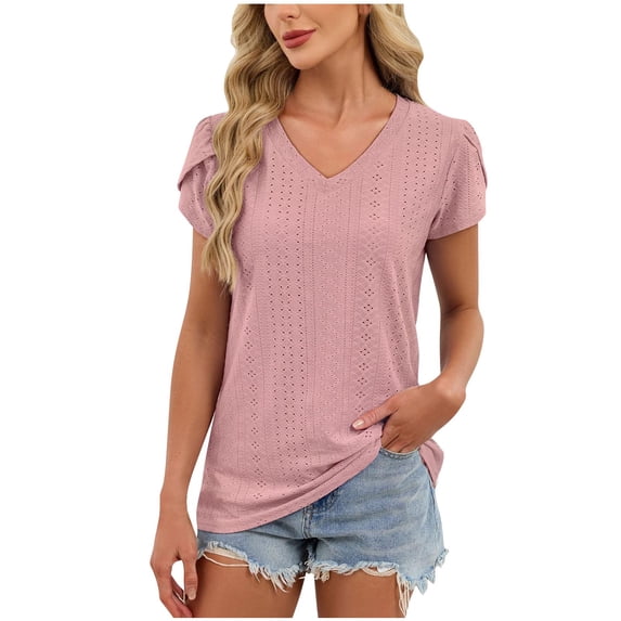 FRSASU Womens Summer Shirts Casual Short Sleeve Pullover Tops V Neck Lightweight Dressy Blouses Watermelon Red