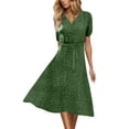thumbnail image 1 of FRSASU Summer Dresses for Women Short Sleeve Polka Dot Midi Dress V-Neck A Line Sundress Beach Vacation Flowy Dresses Green, 1 of 7
