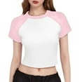 thumbnail image 1 of FRSASU Womens Summer Short Sleeve T Shirts Slim Fitted Raglan Color Block Crop Tops Basic Casual Stretchy Tee Pink, 1 of 3