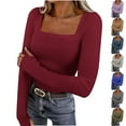 thumbnail image 1 of FRSASU Womens Summer Short Sleeve Tops Square Neck Ribbed Slim Fitted Shirts Solid Color Casual Tee Tshirt Wine, 1 of 9