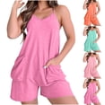 thumbnail image 1 of FRSASU Womens Summer Sleeveless V-Neck Rompers Loose Spaghetti Strap Shorts Overalls Outfits Jumpsuits with Pockets Pink, 1 of 9