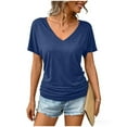 thumbnail image 1 of FRSASU Womens Summer T-Shirts Short Sleeve V Neck Dolman Tops with Side Shirring Loose Fit Shirts Spring Fashion Blue, 1 of 9