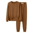 thumbnail image 1 of FRSASU Womens Summer Tops Clearance Women'S Drawstring Loose Long Sleeve Sweatshirt Outfits Sweatpant Tracksuit Fall Irregular Hem Tops and Long Pants Set Suits 2 Piece Khaki 10(XL), 1 of 4
