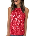 thumbnail image 1 of FRSASU Womens Summer Tops Womens Sequin Tops Sleeveless off Shoulder Glitter Sparkly Party Blouse V-Neck Dressy Tops for Evening Party Red L, 1 of 7