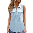 thumbnail image 1 of FRSASU Womens Summer Tops V Neck Collared Shirts Dressy Casual Hollow Out Eyelets Tank Top with Zipper Loose Fit Sky Blue, 1 of 9
