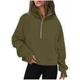 thumbnail image 1 of FRSASU Womens Sweatshirt Long Sleeve Lapel Half Zip Up Casual Lightweight Soft Sweatshirts Loose Pullover Tops Green 10(XL), 1 of 6