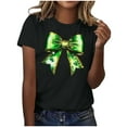 thumbnail image 1 of FRSASU Womens T-Shirt,Crewneck Tee Green Bow Shamrock Short Sleeve Casual T Shirts Basic Tees Black, 1 of 5
