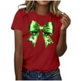 thumbnail image 1 of FRSASU Womens T-Shirt,Crewneck Tee Green Bow Shamrock Short Sleeve Casual T Shirts Basic Tees Red, 1 of 5