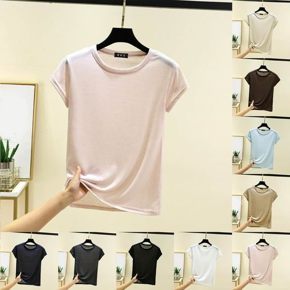 FRSASU Womens T Shirts Loose Fit Crewneck Short Sleeve Tops Summer Solid Color Casual Tunic Basic Tee White