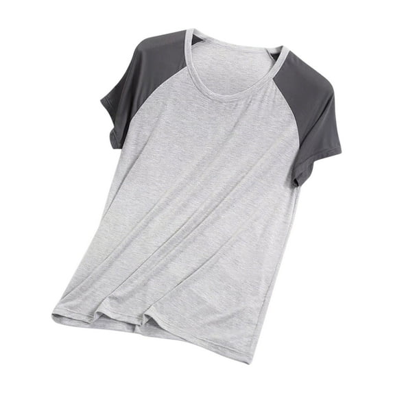 FRSASU Womens T Shirts Short Sleeve Pajama Tops Color Block Round Neck Soft Loose Shirts Casual Tops Gray